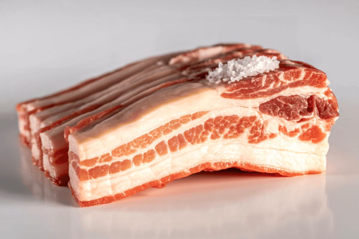 Uma peça de carne de porco crua para ilustrar os alimentos a ser evitados no período de cicatrização de uma tattoo.